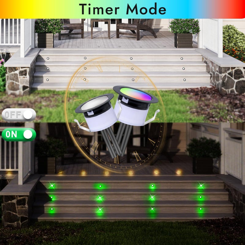 FVTLED LED Deck Lights Kit, 10pcs Î¦1.22 WiFi Smart Phone Control Low Voltage Recessed RGBW Deck Lighting Waterproof Outdoor Yard Path Stair Decor, Black - Image 4